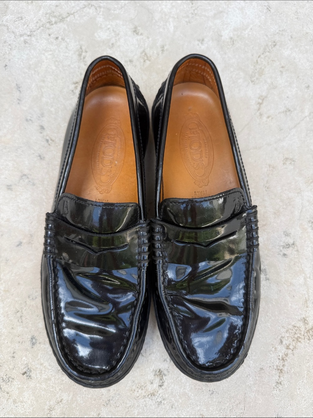Tod's Black Patent Leather Penny Loafers - Men's Glossy Slip-Ons
